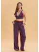 Purple Summer Harem Trousers with Elastic Waist Belt Detail 4570